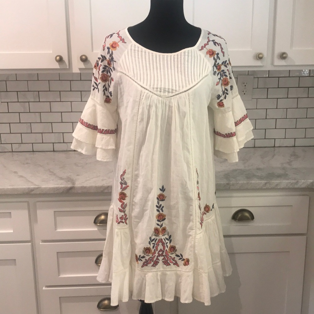 Free People White Embroidered Midi Dress